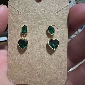 Rachel Zoe Gold & Sterling Silver Green heart CZ Dangle Earrings